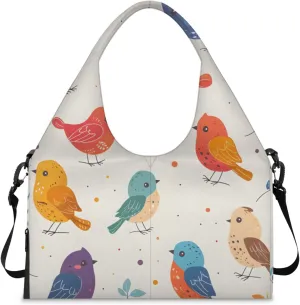Gym Bag for Women Colorful Birds Duffel Bag with Shoe Compartment and Yoga Mat Holder Portable Weekender Bags Travel Tote Bags