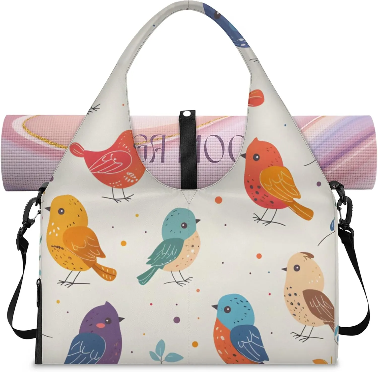 Gym Bag for Women Colorful Birds Duffel Bag with Shoe Compartment and Yoga Mat Holder Portable Weekender Bags Travel Tote Bags
