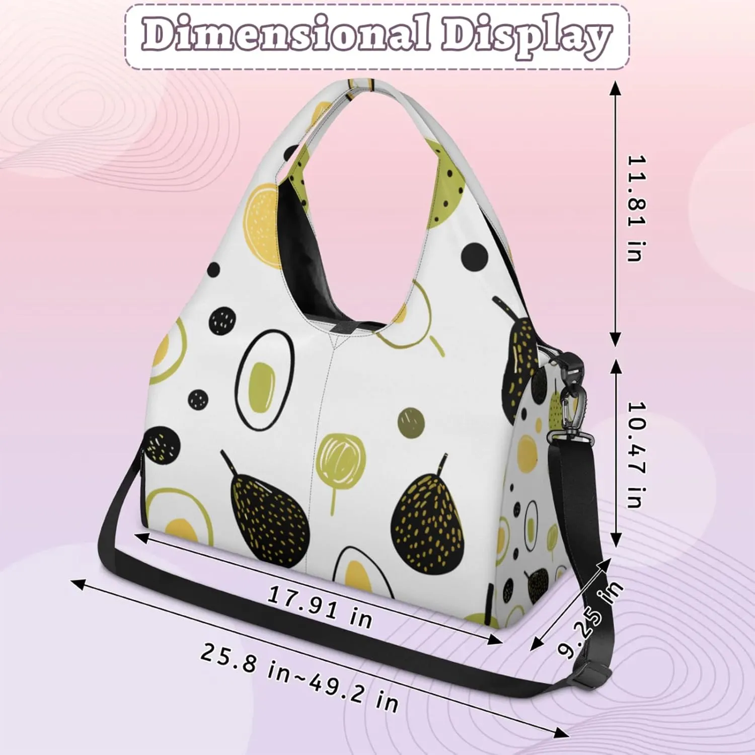 Gym Bag for Women Cute Avocado Duffel Bag with Shoe Compartment and Yoga Mat Holder Portable Weekender Bags Travel Tote Bags