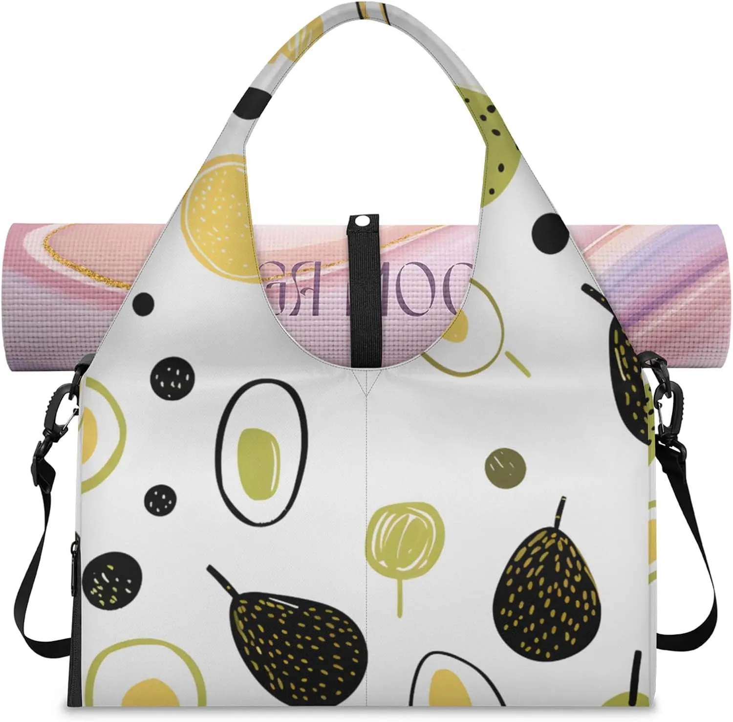 Gym Bag for Women Cute Avocado Duffel Bag with Shoe Compartment and Yoga Mat Holder Portable Weekender Bags Travel Tote Bags