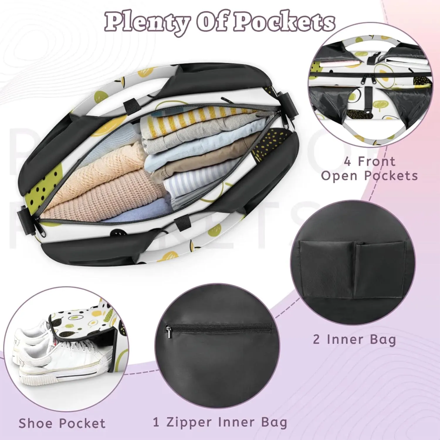 Gym Bag for Women Cute Avocado Duffel Bag with Shoe Compartment and Yoga Mat Holder Portable Weekender Bags Travel Tote Bags