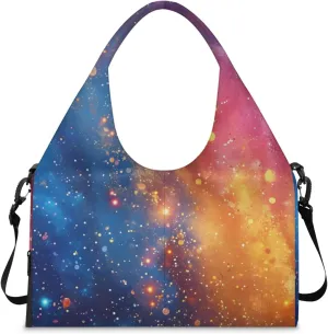 Gym Bag for Women Galaxy Stars Duffel Bag with Shoe Compartment and Yoga Mat Holder Portable Weekender Bags Travel Tote Bags