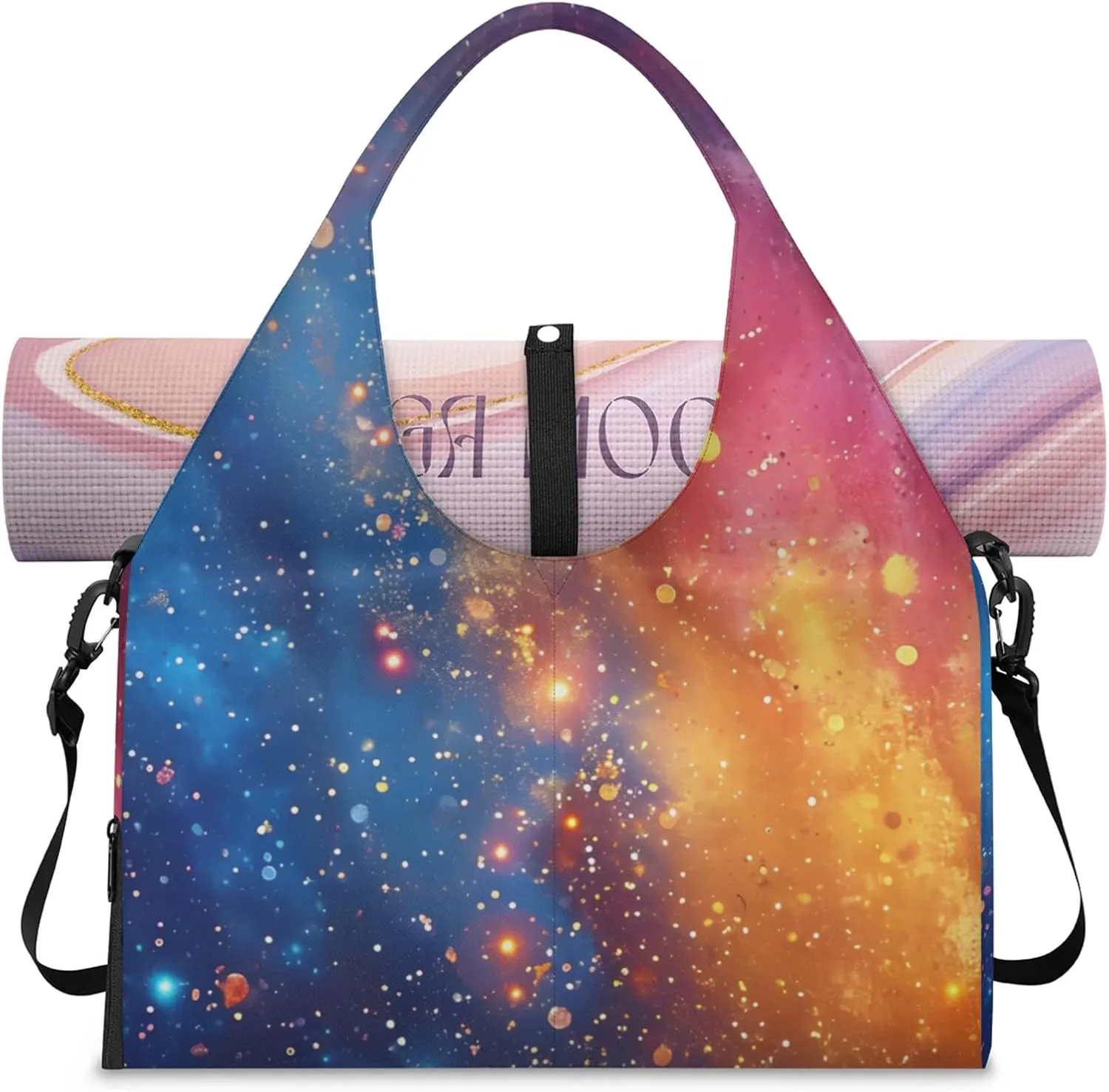 Gym Bag for Women Galaxy Stars Duffel Bag with Shoe Compartment and Yoga Mat Holder Portable Weekender Bags Travel Tote Bags