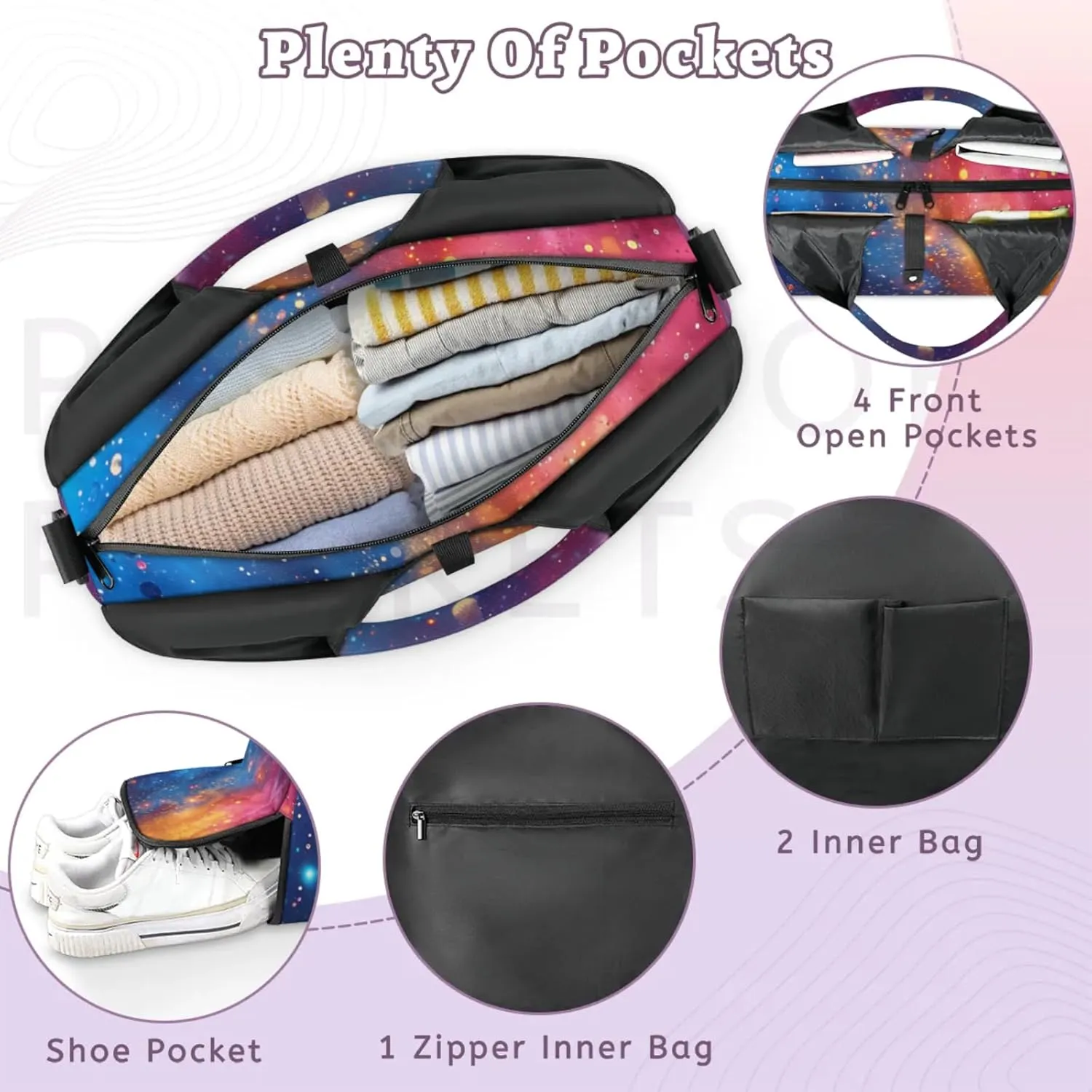 Gym Bag for Women Galaxy Stars Duffel Bag with Shoe Compartment and Yoga Mat Holder Portable Weekender Bags Travel Tote Bags