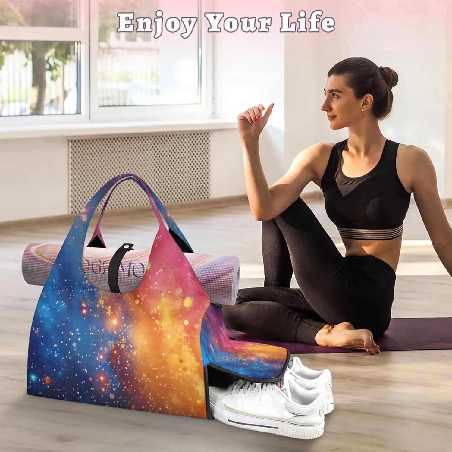 Gym Bag for Women Galaxy Stars Duffel Bag with Shoe Compartment and Yoga Mat Holder Portable Weekender Bags Travel Tote Bags