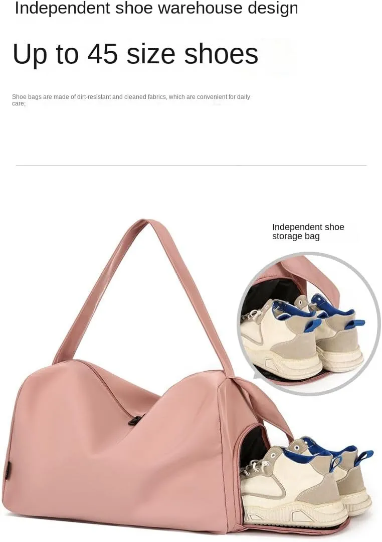 Gym Bag for Women, Pink Black Travel Duffel Bags, Waterproof Weekender Overnight Bag, Sports Bags with Shoe Compartment