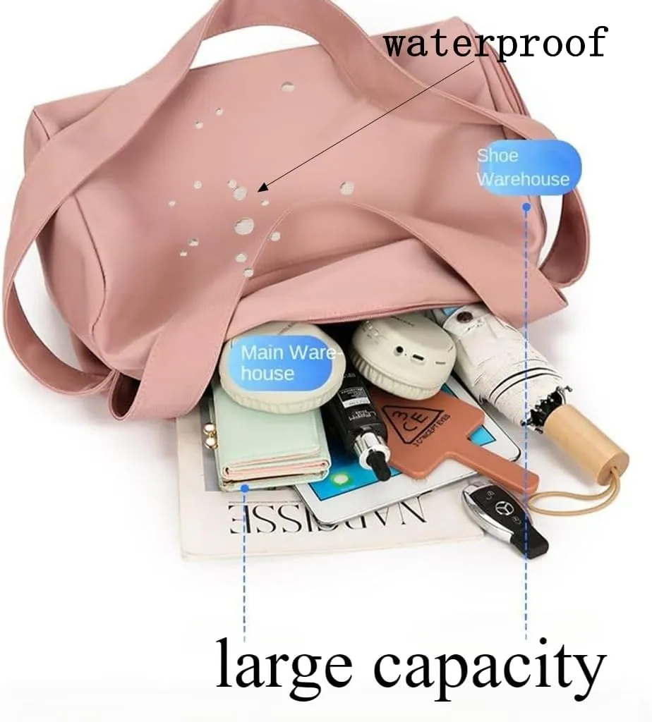 Gym Bag for Women, Pink Black Travel Duffel Bags, Waterproof Weekender Overnight Bag, Sports Bags with Shoe Compartment