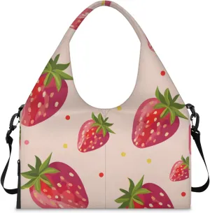 Gym Bag for Women Strawberry Dot Duffel Bag with Shoe Compartment and Yoga Mat Holder Portable Weekender Bags Travel Tote Bags