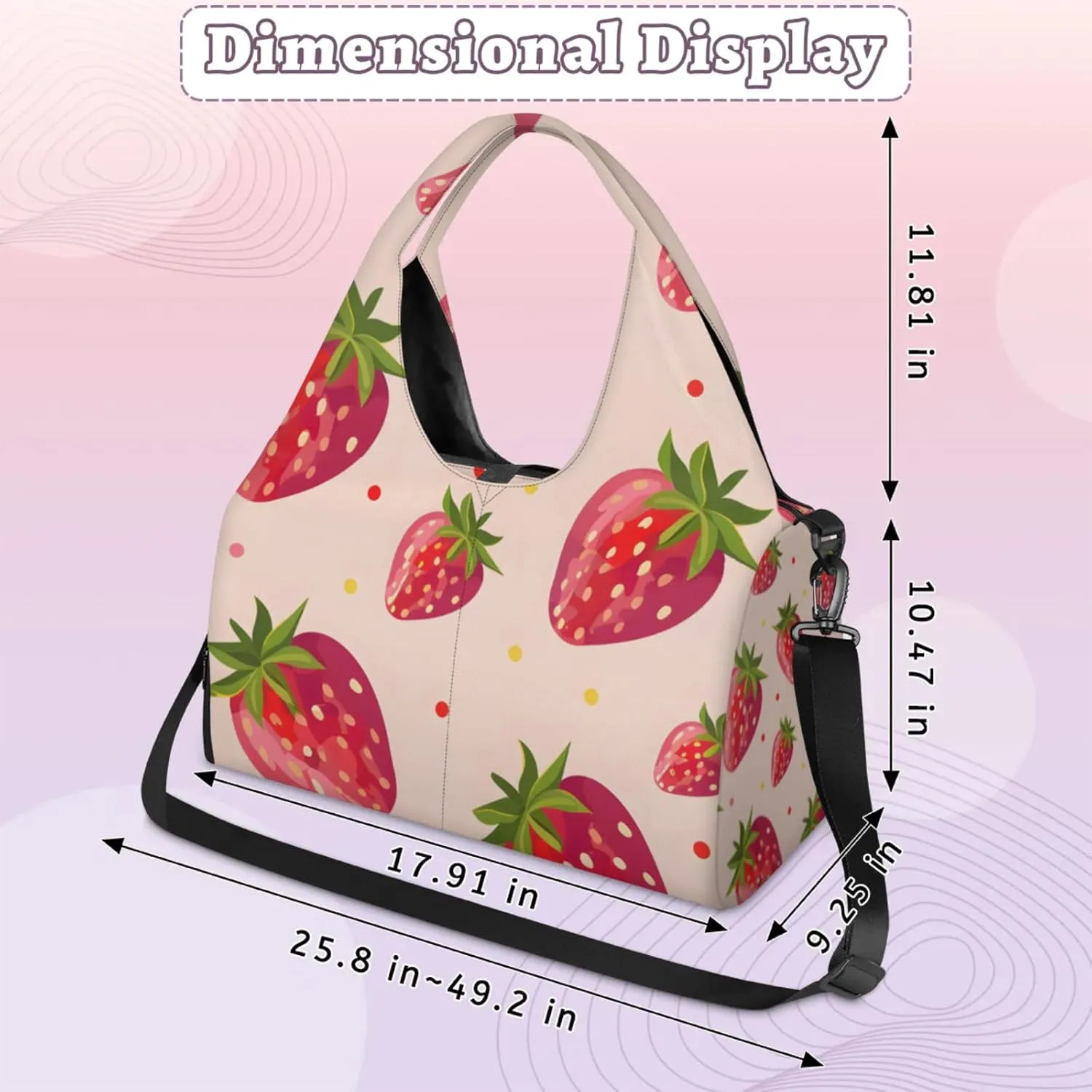 Gym Bag for Women Strawberry Dot Duffel Bag with Shoe Compartment and Yoga Mat Holder Portable Weekender Bags Travel Tote Bags