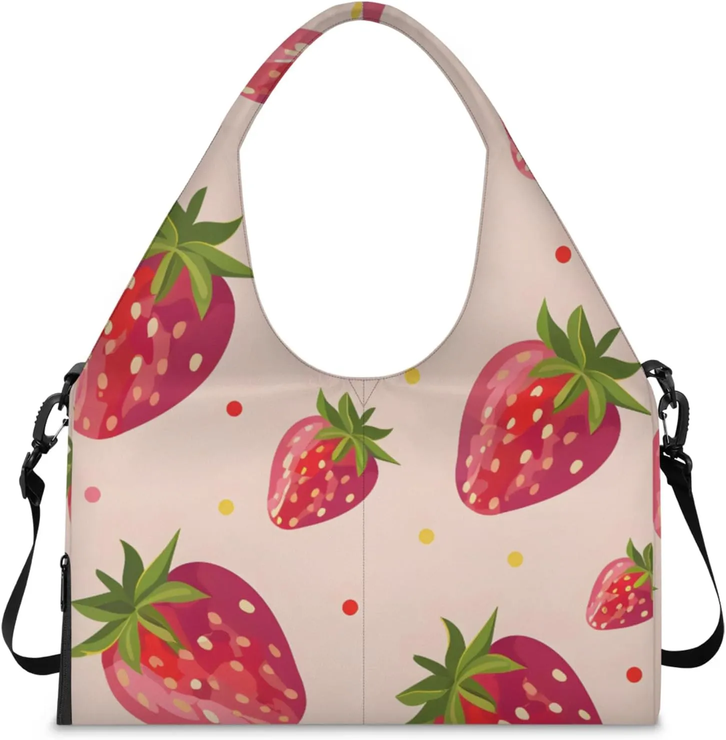 Gym Bag for Women Strawberry Dot Duffel Bag with Shoe Compartment and Yoga Mat Holder Portable Weekender Bags Travel Tote Bags
