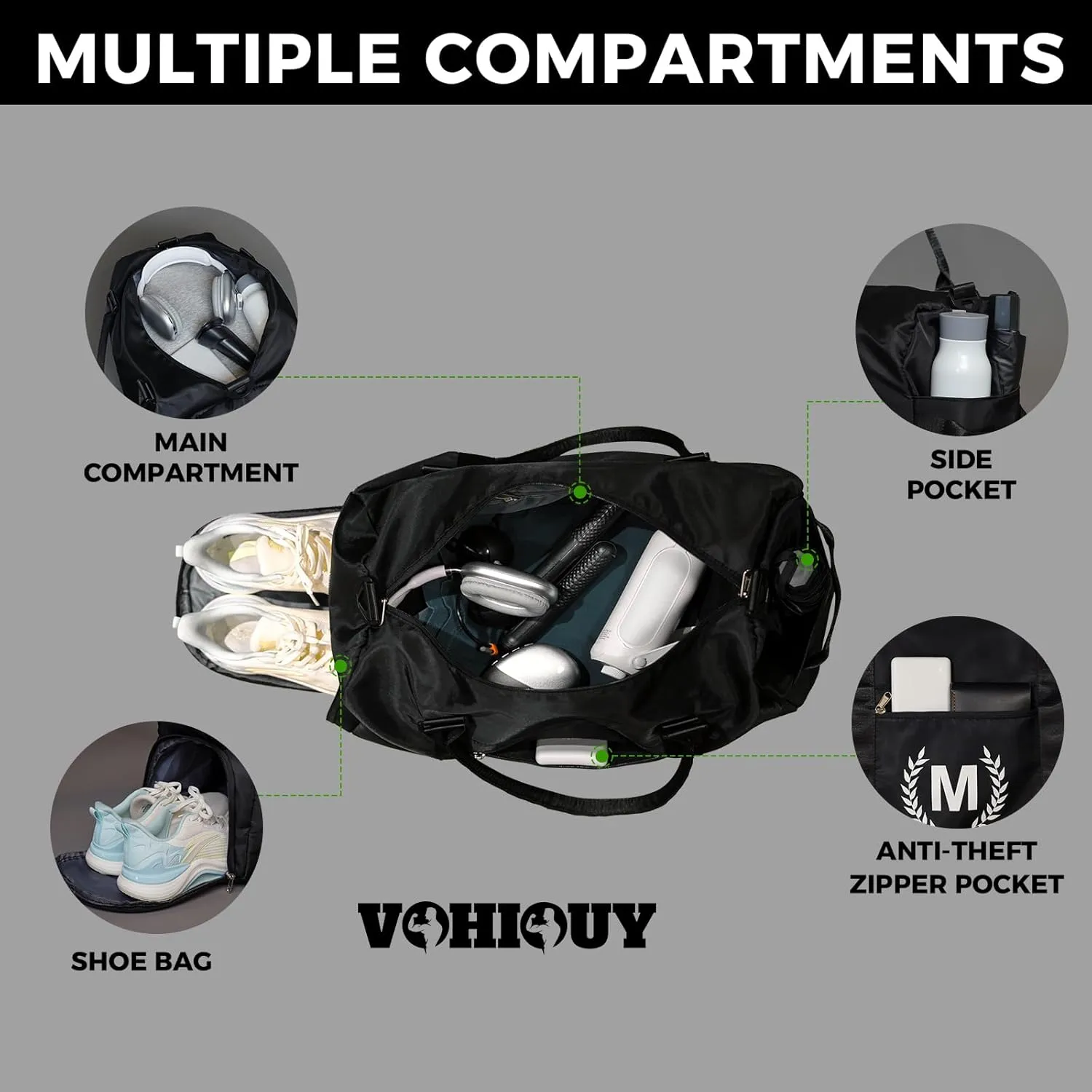 Gym Bag with Shoe Compartment - Personalized Monogrammed Duffle for Sports, Travel, and Workout with Initials