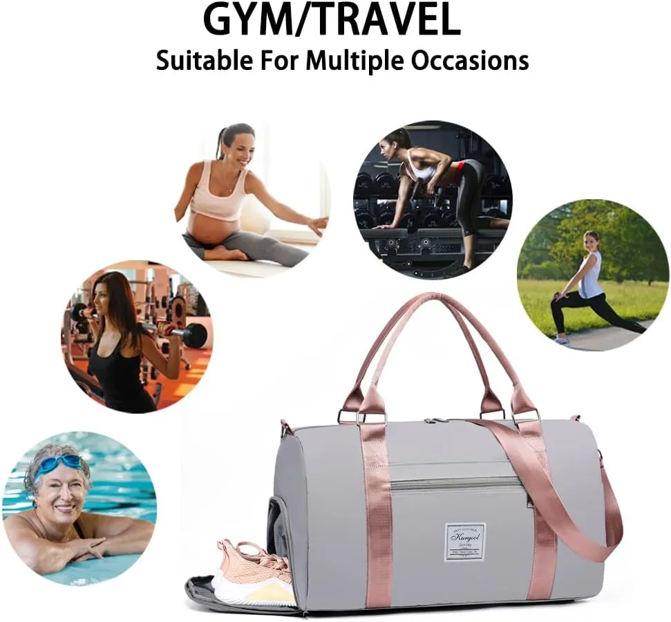 Gym Bag with Wet Pocket, Foldable Travel Duffle Bag Carry On Weekender Bags for Women, Waterproof Overnight Bag for Travel, Gym, Yoga