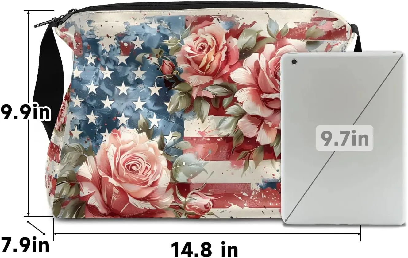 Gym Bags for Men 14.8 Inch Lightweight Carry On Bags for Airplanes Waterproof Duffle Bag for Travel, America Flag Flora Prints