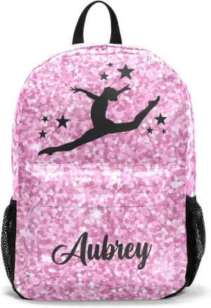Gymnastic Pink Glitter Personalized Backpack for Teen Boys Girls,Custom Travel Backpack Bookbag Casual Bag with Name Gift 11.81"(L) x 5.51"(W) x 17.71"(H)