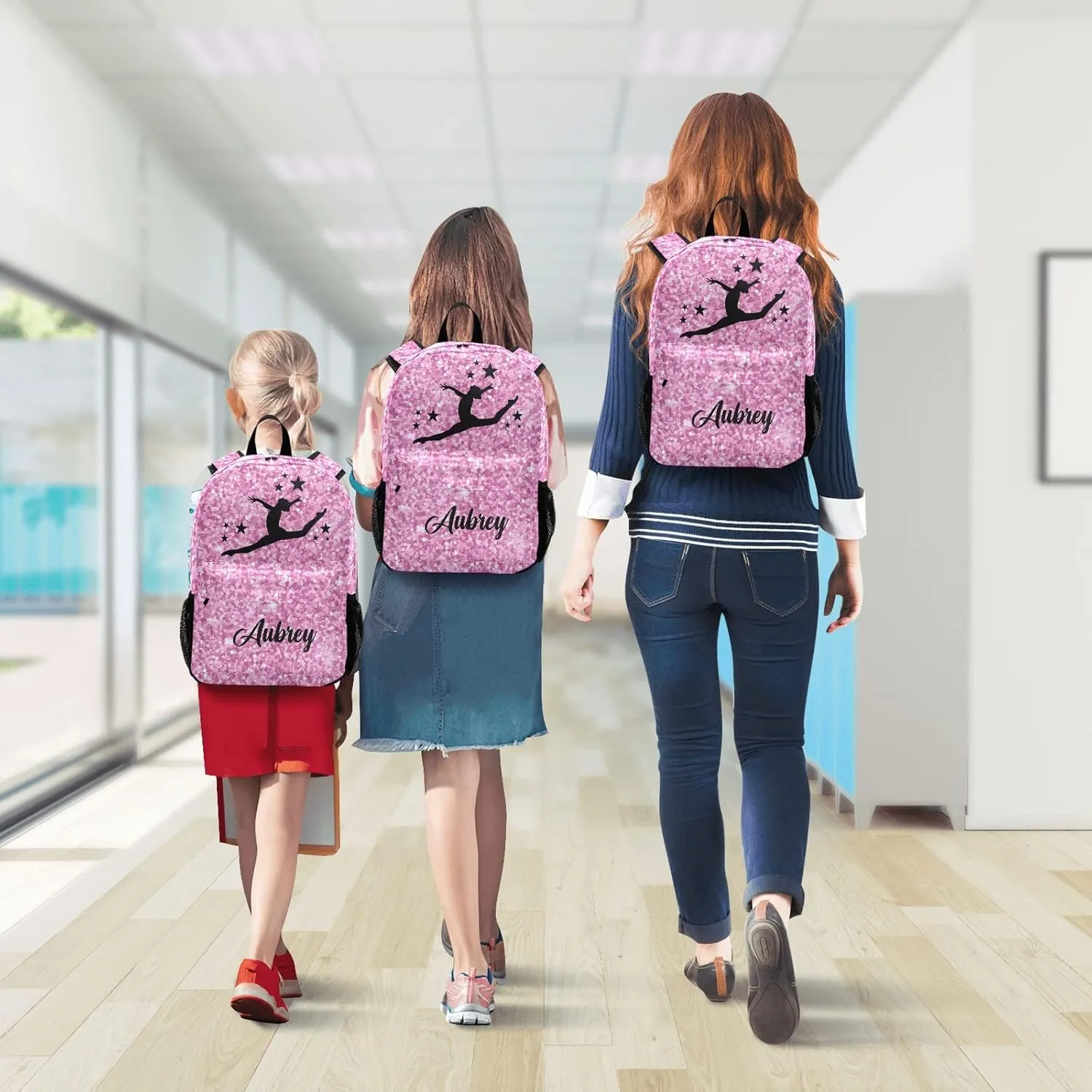 Gymnastic Pink Glitter Personalized Backpack for Teen Boys Girls,Custom Travel Backpack Bookbag Casual Bag with Name Gift 11.81"(L) x 5.51"(W) x 17.71"(H)