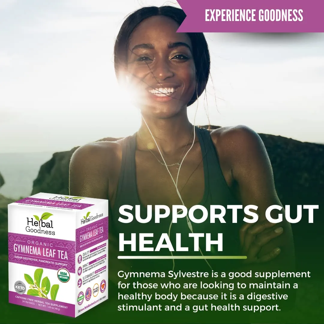 Gymnema Sylvestre Leaf Tea -20x- 6 BOXES - 24 teabags/box -No Caffeine, Kosher, Organic, GMO-Free, Gluten-Free-18 Bleach Free Tea Bags (0.83 oz/24g)