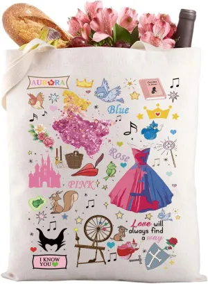 Gzrlyf Sleeping Princess Tote Bag Movie Fairy Tale Gift Magical Kingdom Gift Movie Fans Shopping Bag