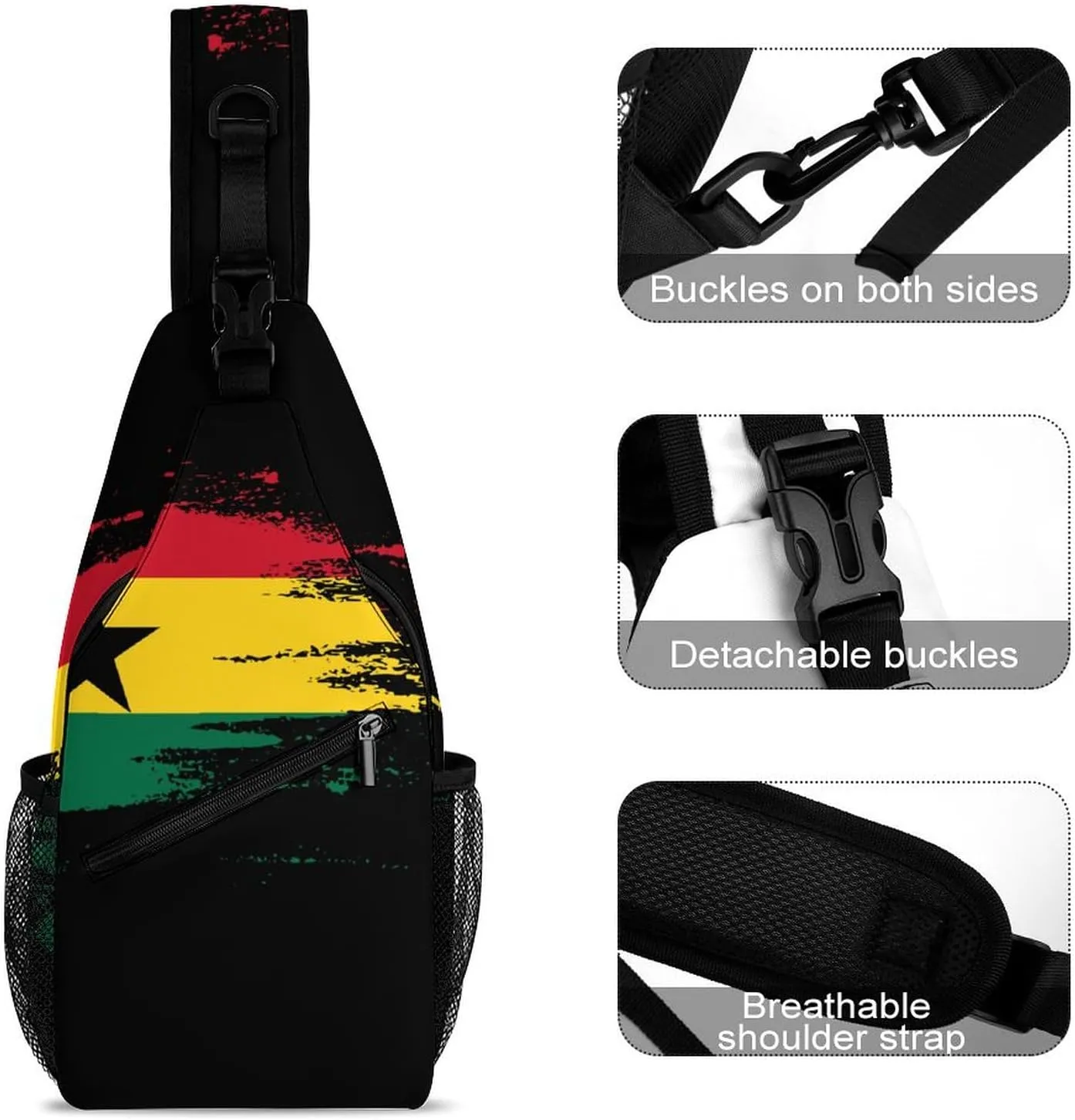 Haiti Flag Painted Sling Bag Crossbody Chest Bag Shoulder Bag For Travel Hiking Cycling Camping
