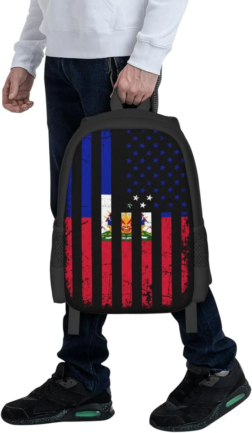 Haitian American Flag Haitian Roots Casual Backpack Large Capacity Backpacks 15 Inch Laptop Back Pack Travel Rucksack Daypack Commuter Bags with Adjustable Strap for Camping