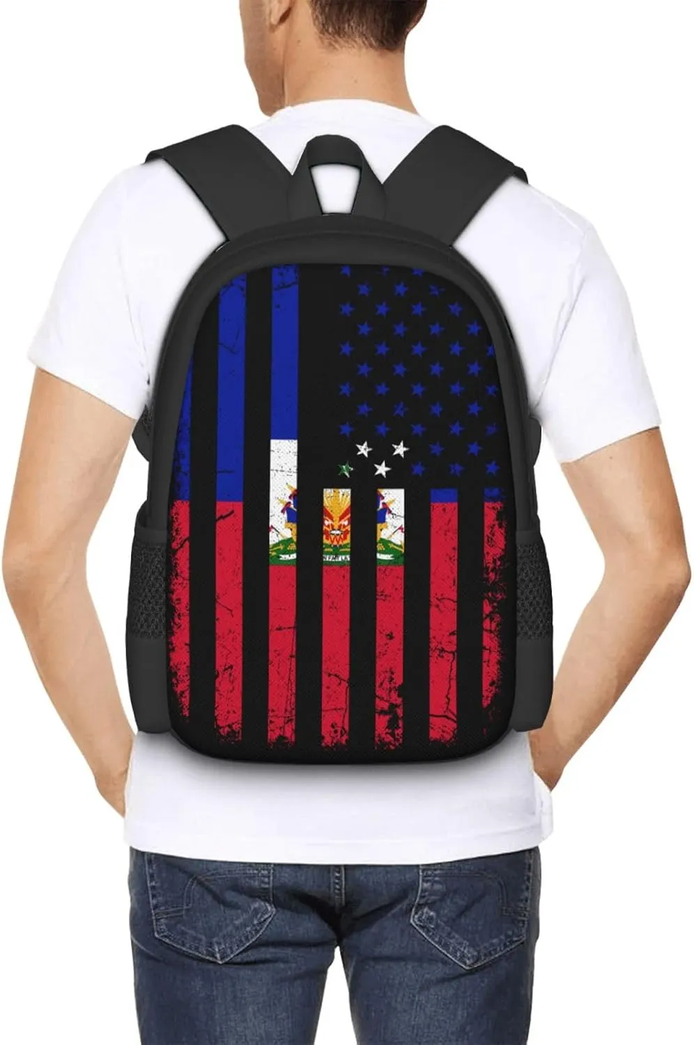 Haitian American Flag Haitian Roots Casual Backpack Large Capacity Backpacks 15 Inch Laptop Back Pack Travel Rucksack Daypack Commuter Bags with Adjustable Strap for Camping