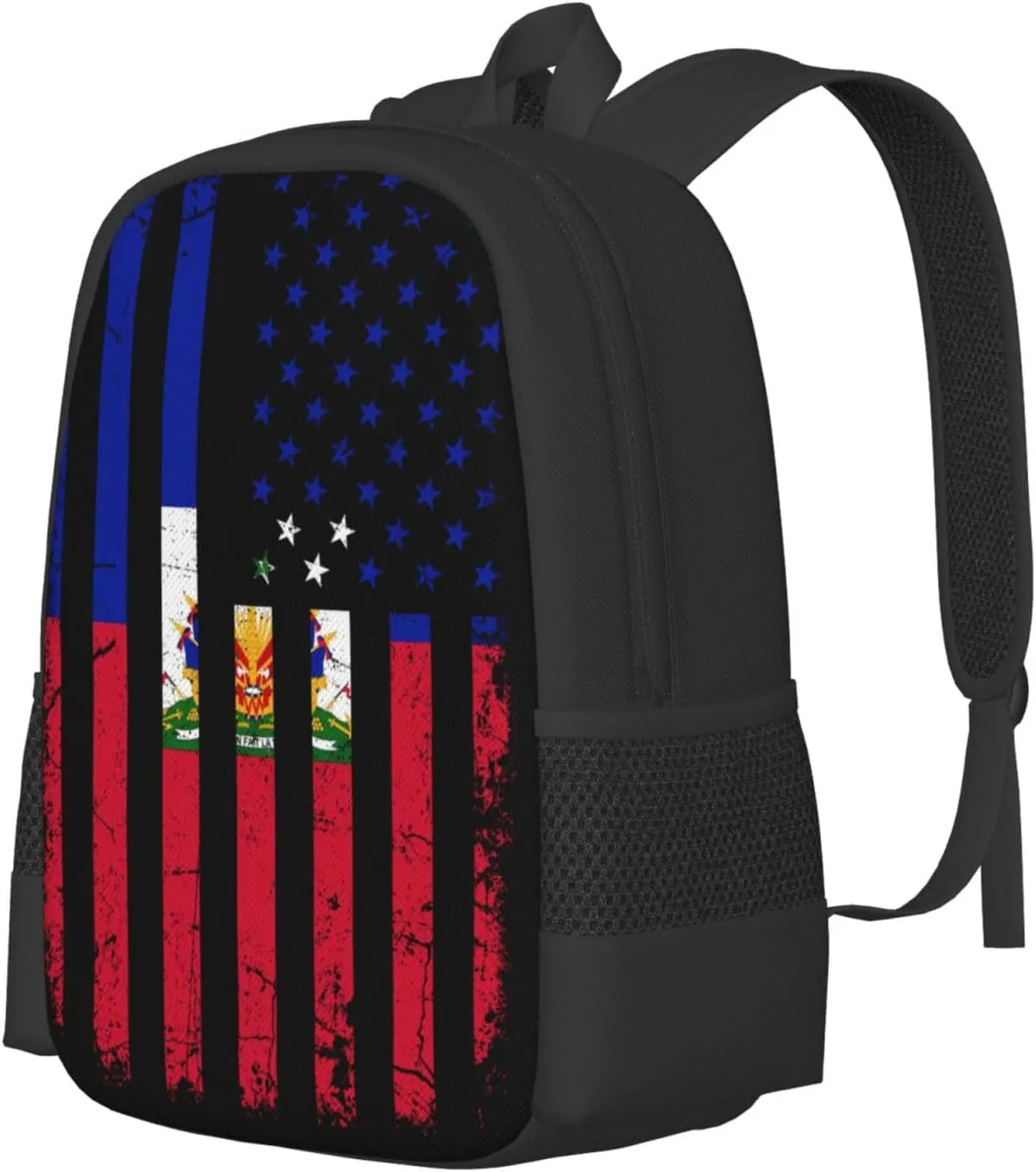Haitian American Flag Haitian Roots Casual Backpack Large Capacity Backpacks 15 Inch Laptop Back Pack Travel Rucksack Daypack Commuter Bags with Adjustable Strap for Camping