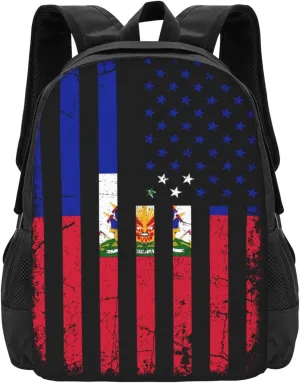 Haitian American Flag Haitian Roots Casual Backpack Large Capacity Backpacks 15 Inch Laptop Back Pack Travel Rucksack Daypack Commuter Bags with Adjustable Strap for Camping