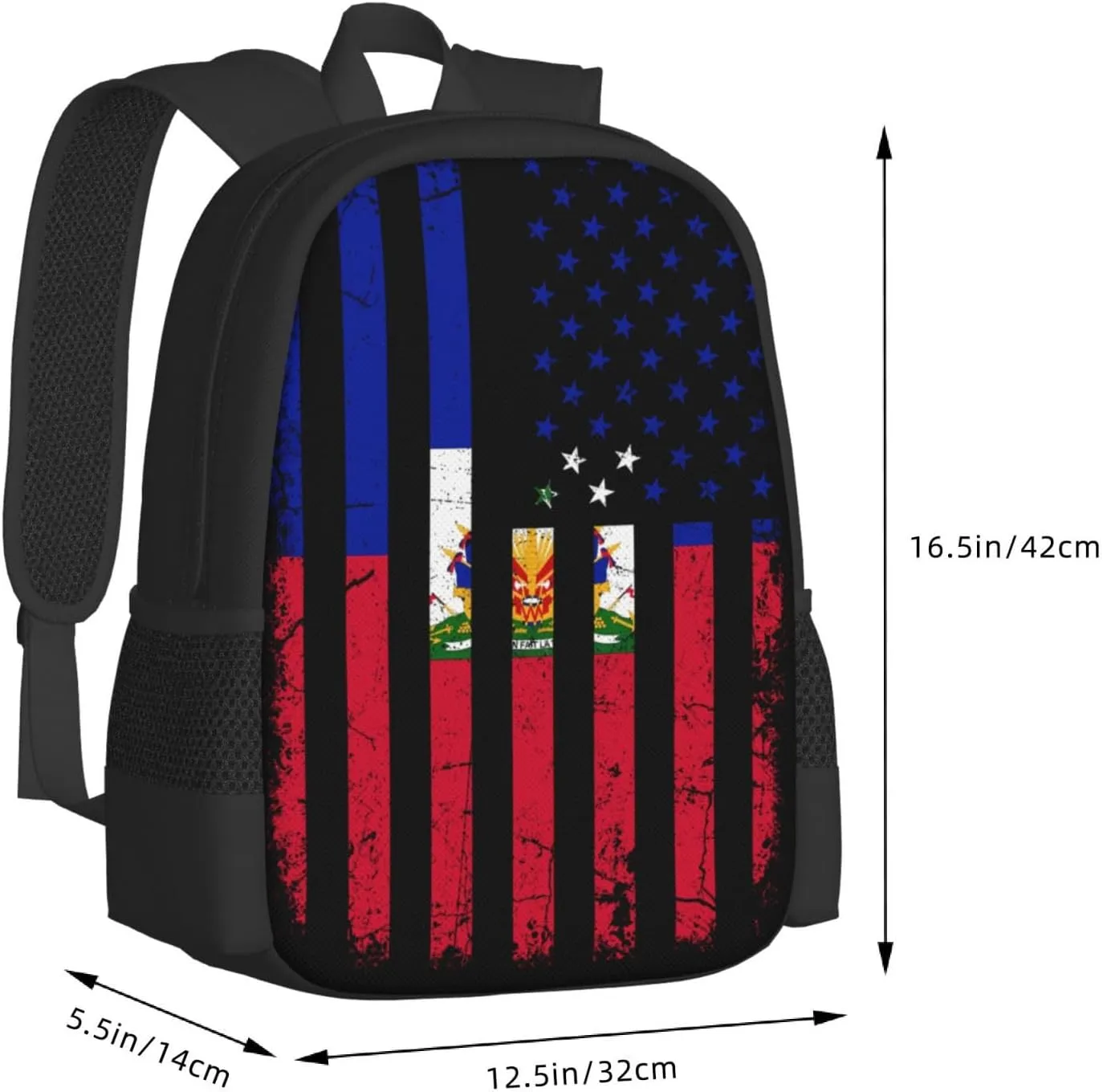 Haitian American Flag Haitian Roots Casual Backpack Large Capacity Backpacks 15 Inch Laptop Back Pack Travel Rucksack Daypack Commuter Bags with Adjustable Strap for Camping