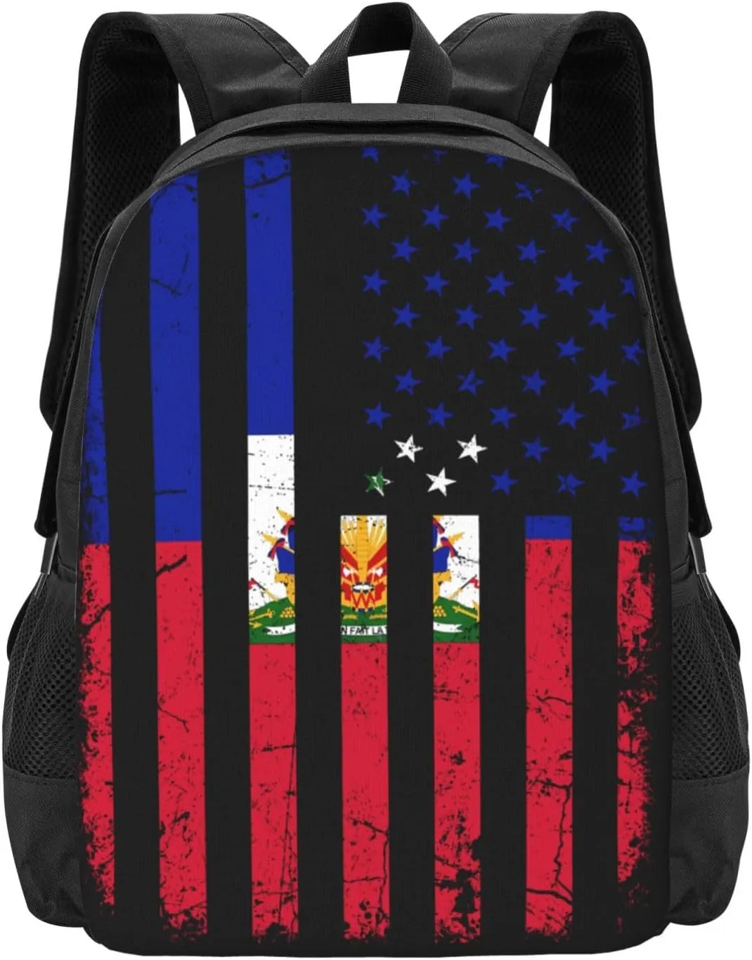 Haitian American Flag Haitian Roots Casual Backpack Large Capacity Backpacks 15 Inch Laptop Back Pack Travel Rucksack Daypack Commuter Bags with Adjustable Strap for Camping