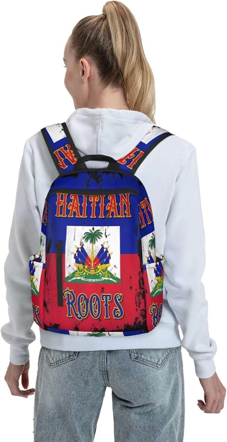 Haitian Roots Haiti Flag Casual Backpacks Large Capacity Laptop Backpack Sports Fitness Rucksack Travel Carry-On Daypack Work Bag for Outdoor Camping