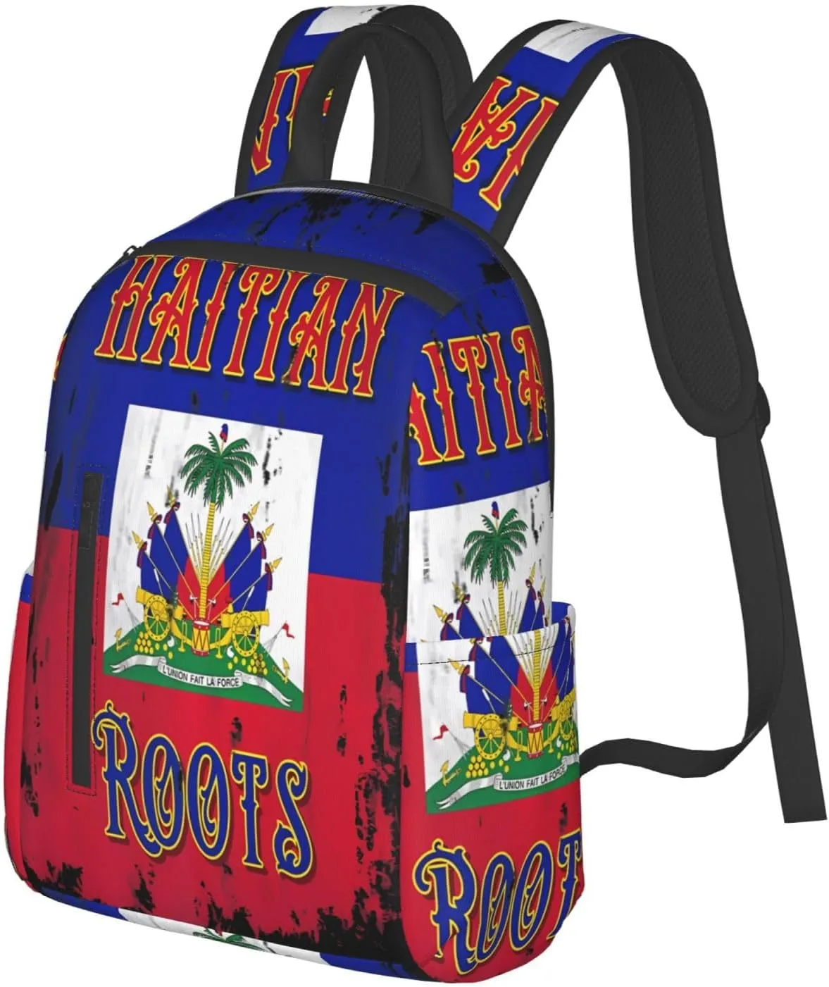 Haitian Roots Haiti Flag Casual Backpacks Large Capacity Laptop Backpack Sports Fitness Rucksack Travel Carry-On Daypack Work Bag for Outdoor Camping