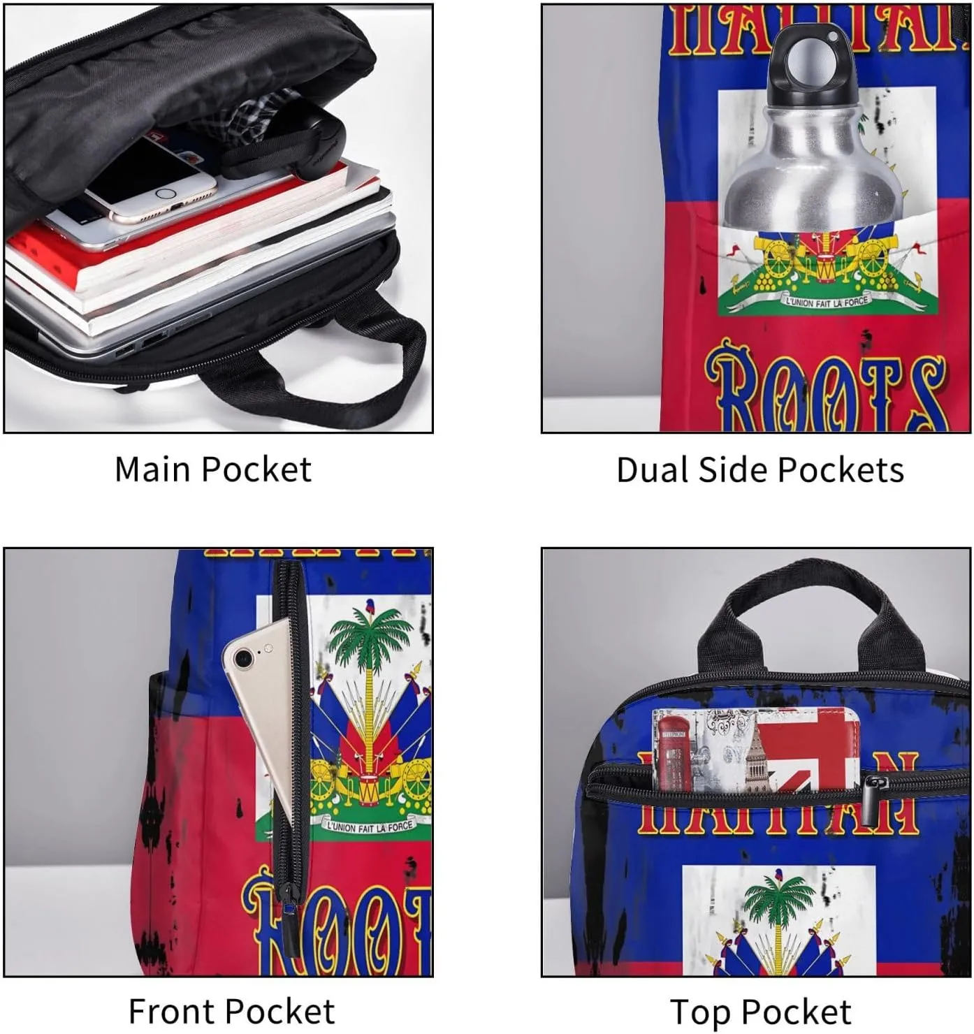 Haitian Roots Haiti Flag Casual Backpacks Large Capacity Laptop Backpack Sports Fitness Rucksack Travel Carry-On Daypack Work Bag for Outdoor Camping