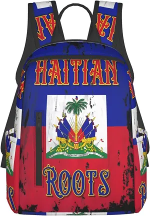 Haitian Roots Haiti Flag Casual Backpacks Large Capacity Laptop Backpack Sports Fitness Rucksack Travel Carry-On Daypack Work Bag for Outdoor Camping