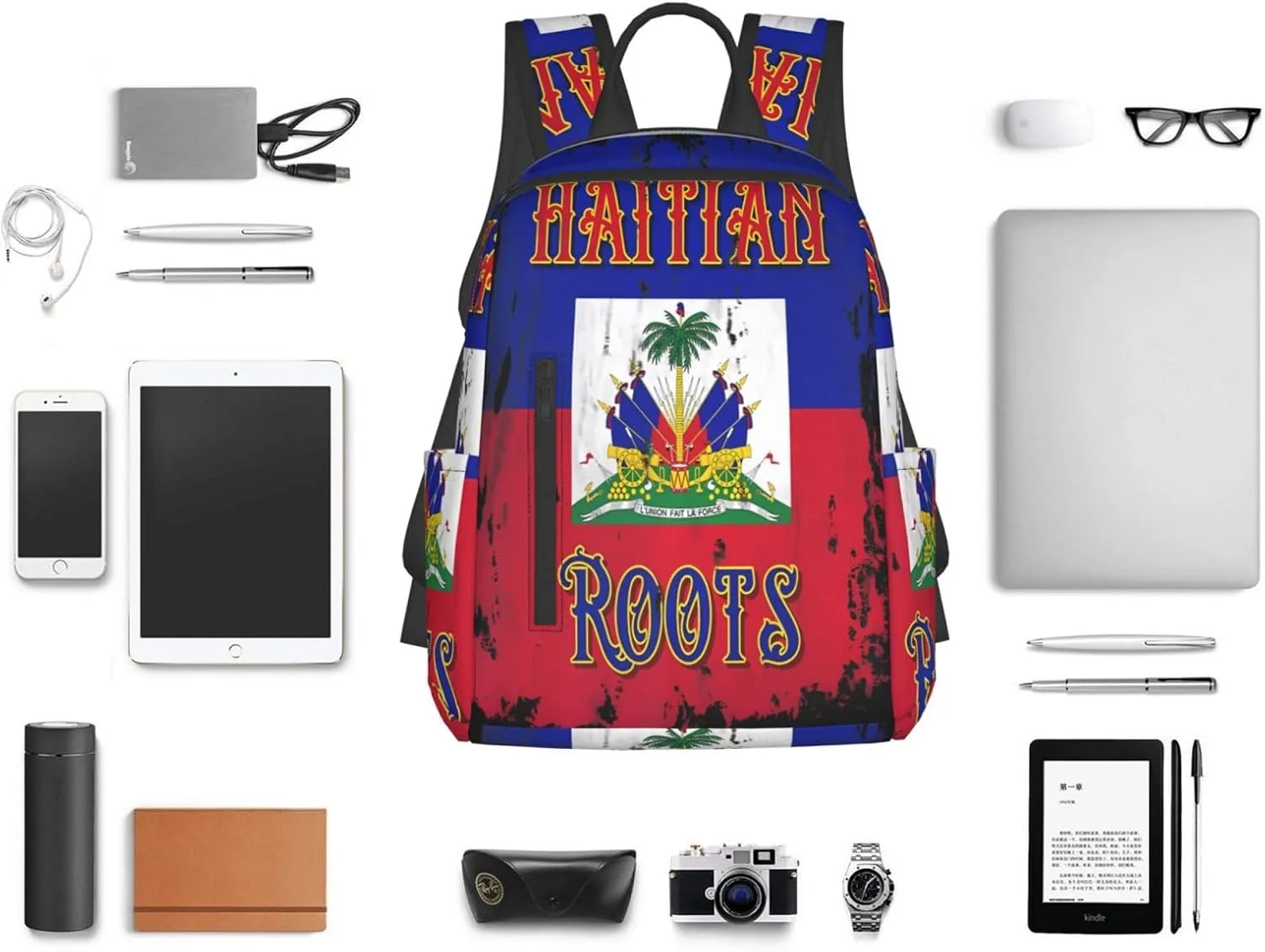 Haitian Roots Haiti Flag Casual Backpacks Large Capacity Laptop Backpack Sports Fitness Rucksack Travel Carry-On Daypack Work Bag for Outdoor Camping