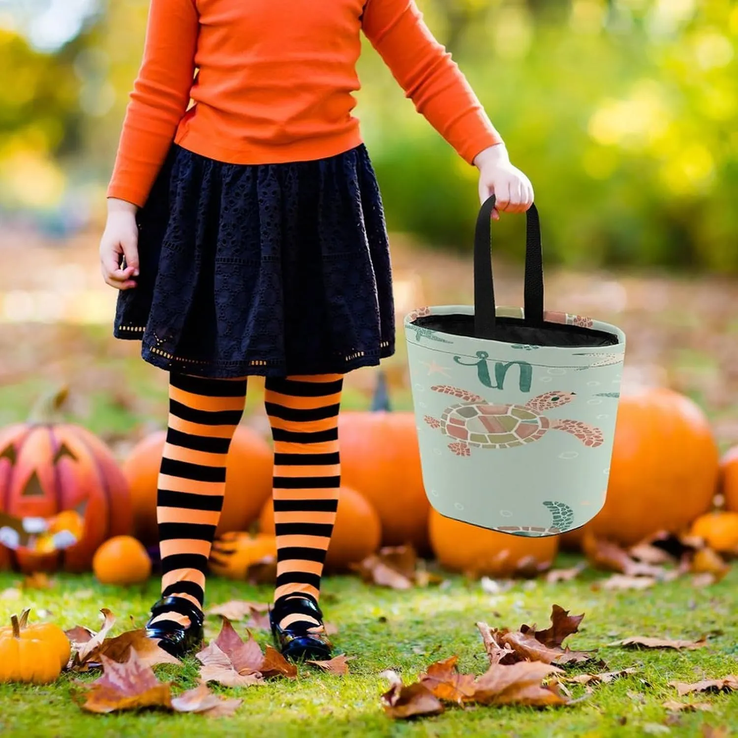 Halloween Candy Bucket,Halloween Trick Or Treat Bags,Airplane Flying in The Air Collapsible Reusable Candy Basket