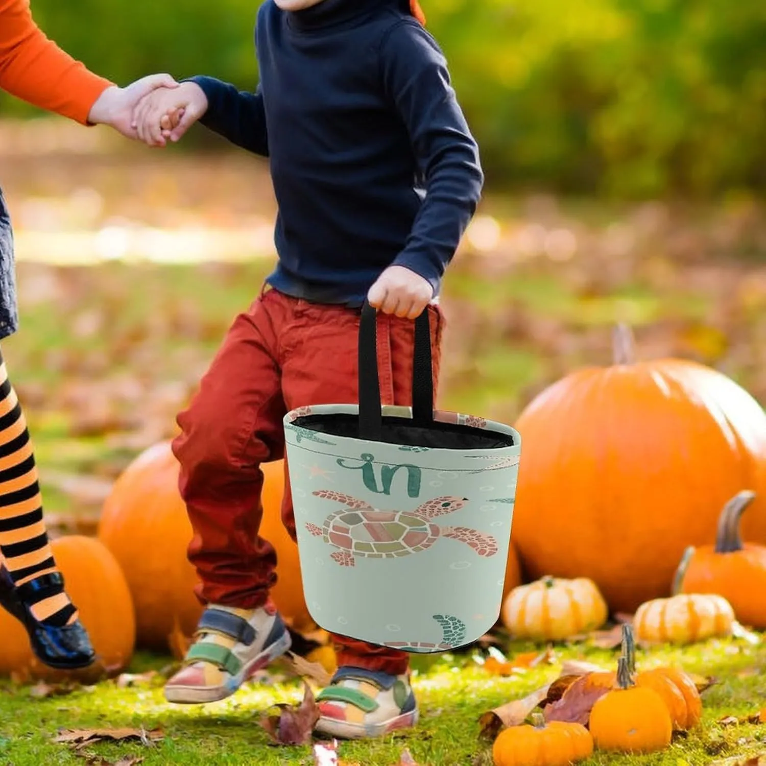 Halloween Candy Bucket,Halloween Trick Or Treat Bags,Airplane Flying in The Air Collapsible Reusable Candy Basket