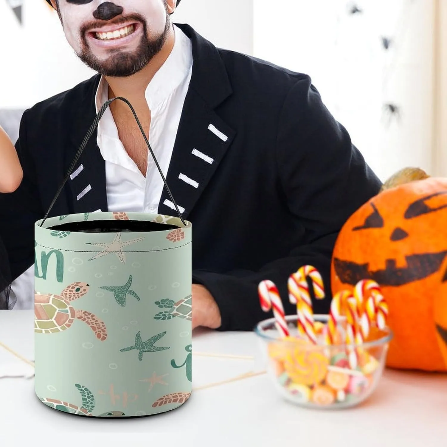 Halloween Candy Bucket,Halloween Trick Or Treat Bags,Airplane Flying in The Air Collapsible Reusable Candy Basket