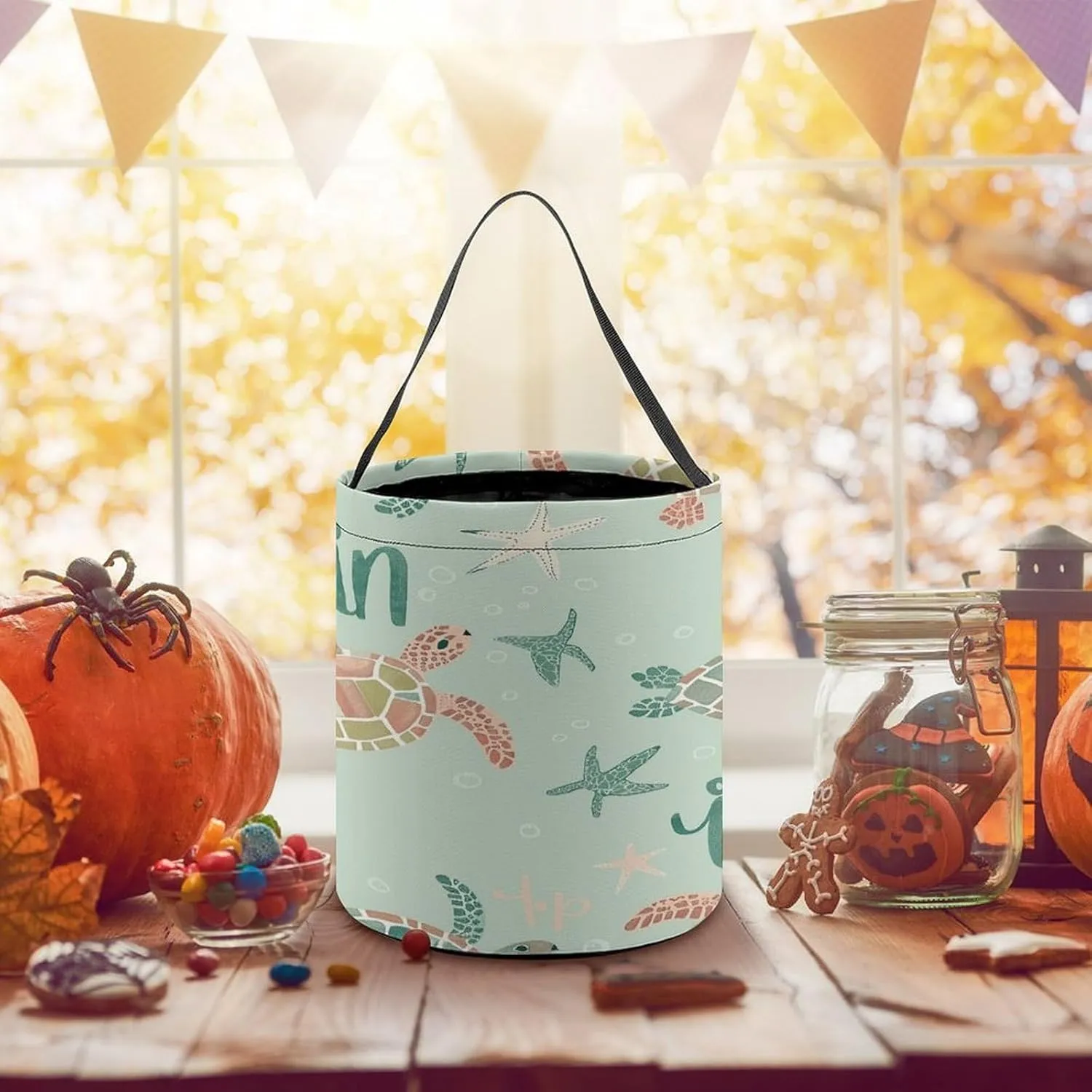 Halloween Candy Bucket,Halloween Trick Or Treat Bags,Airplane Flying in The Air Collapsible Reusable Candy Basket