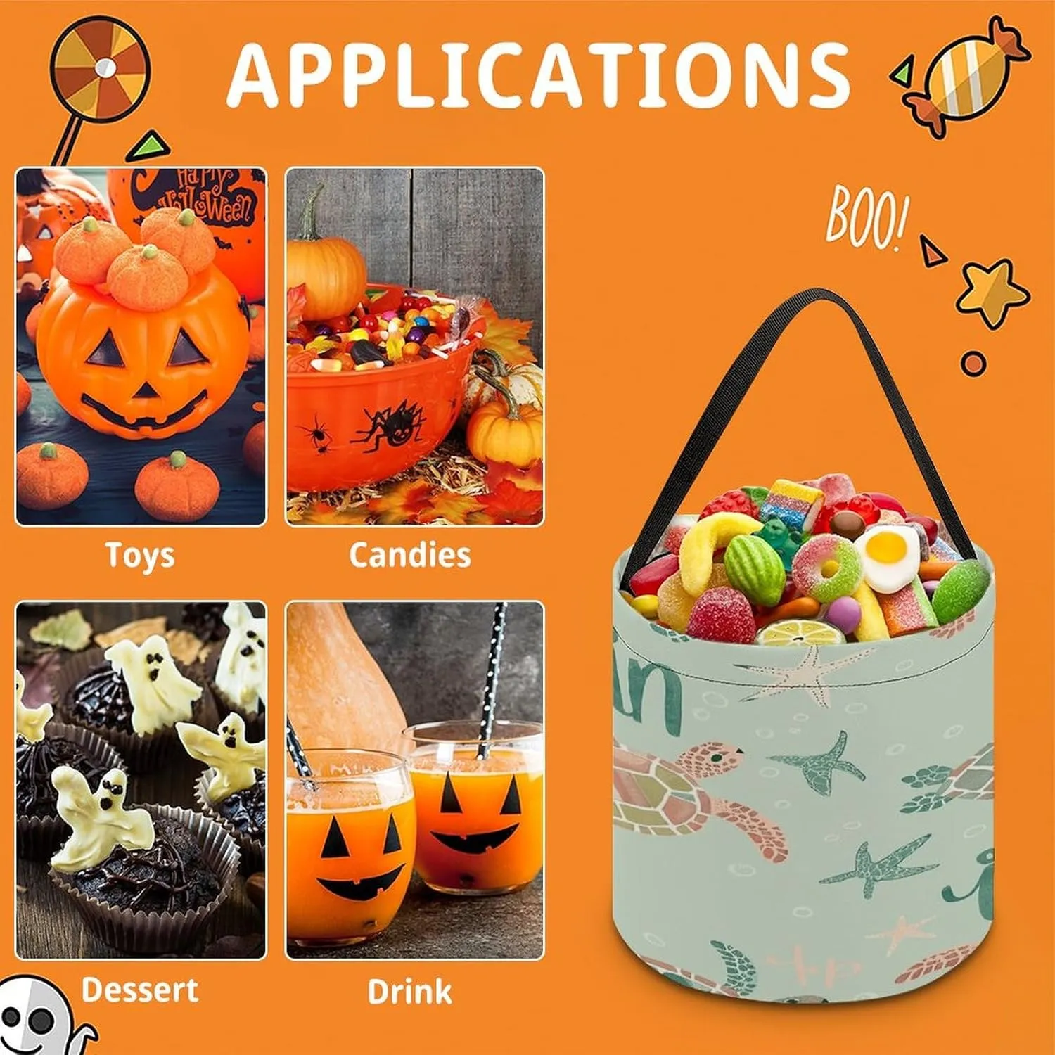 Halloween Candy Bucket,Halloween Trick Or Treat Bags,Airplane Flying in The Air Collapsible Reusable Candy Basket