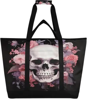Halloween Skull Reusable Insulated Lunchbox Cooler Bag, Leakproof Kitchen Grocery Bag Collapsible Portable Cooler Tote Bag for Picnic, Camping, Office, Travel