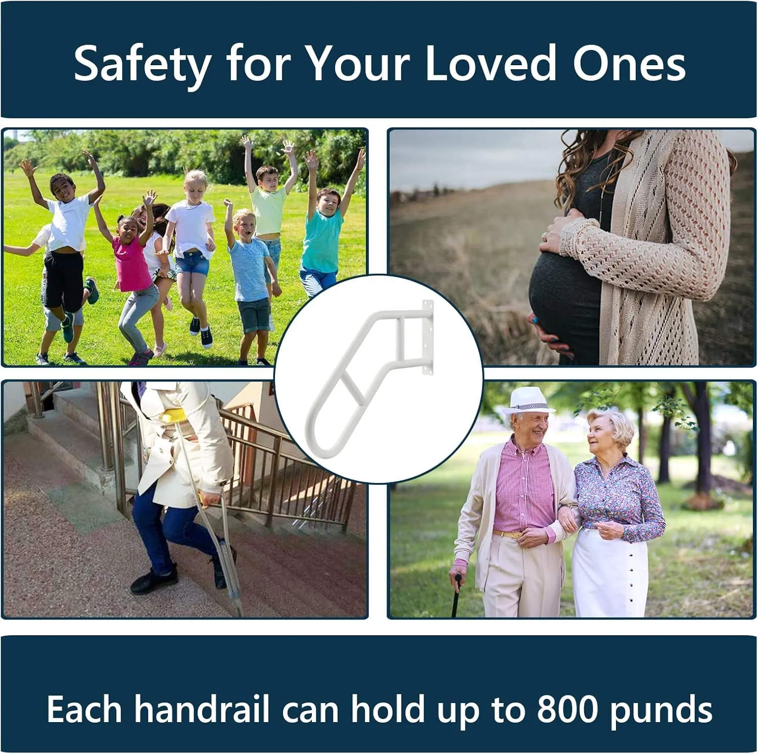 Hand Rails for Outdoor Steps & Elderly (Max 800LBS),U-Shape Wall Mount Stair Railing, Porch, Deck & Garden Grab Bar, Safety Handle for Garage, 1 Pack