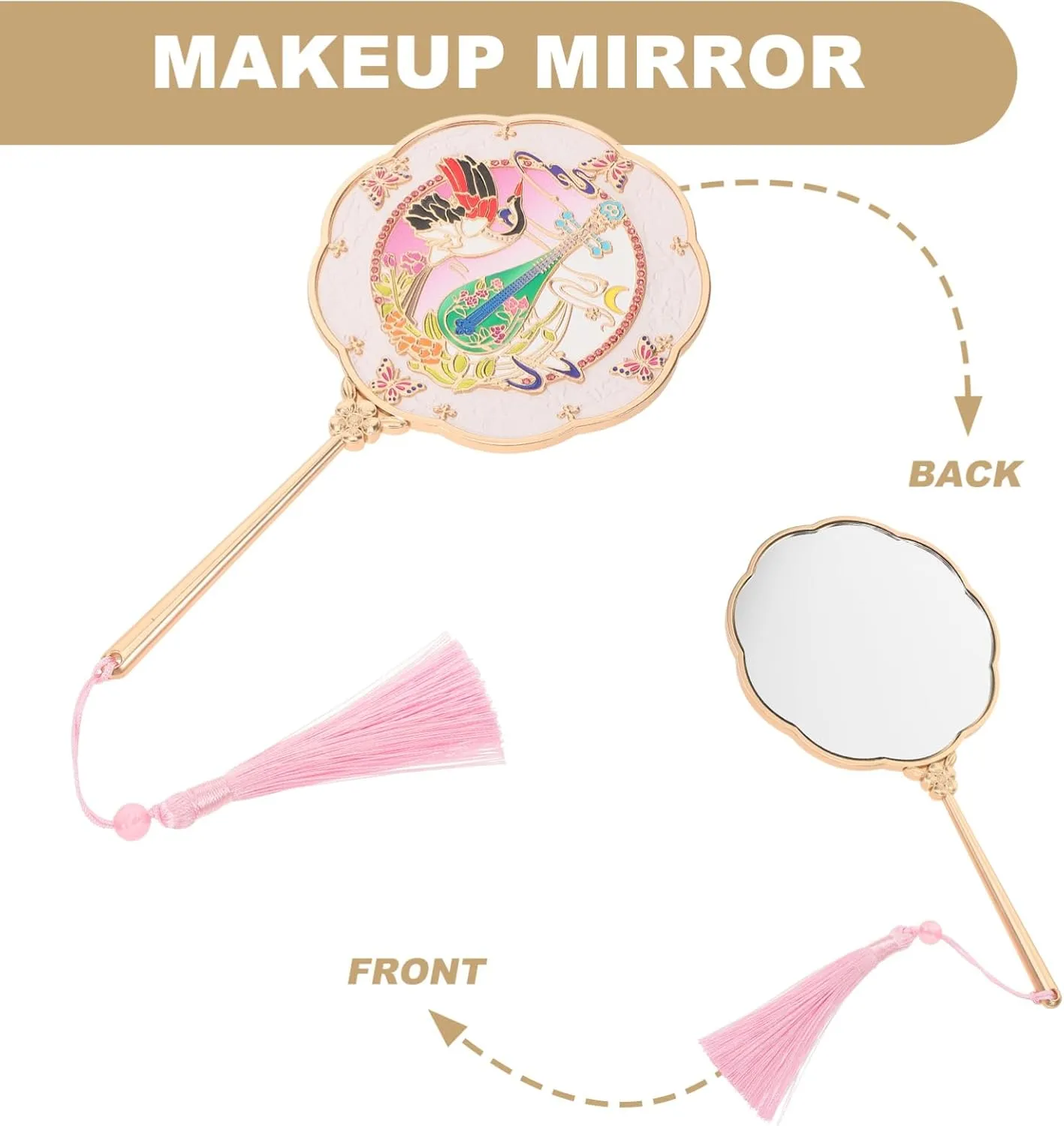 Handheld Makeup Mirror Portable Retro Design Chinese Style Decorative Hand Mirror for Travel and Home Use Lightweight and for Personal Cosmetic Application