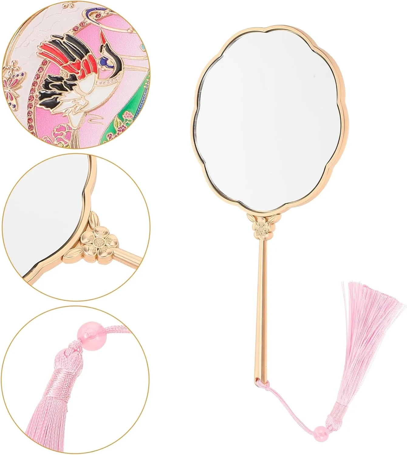 Handheld Makeup Mirror Portable Retro Design Chinese Style Decorative Hand Mirror for Travel and Home Use Lightweight and for Personal Cosmetic Application