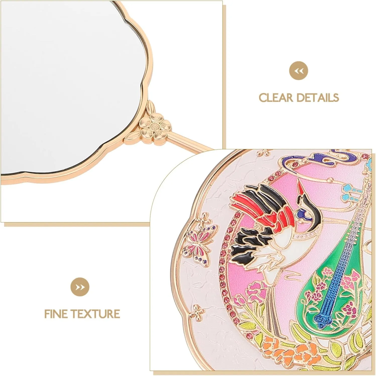 Handheld Makeup Mirror Portable Retro Design Chinese Style Decorative Hand Mirror for Travel and Home Use Lightweight and for Personal Cosmetic Application