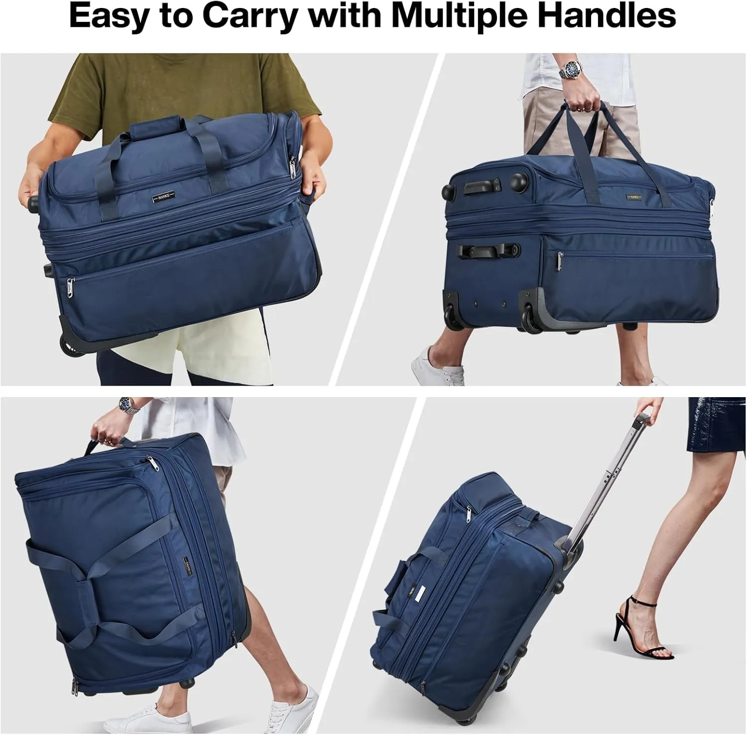 Hanke 22 Inch Expandable checked Luggage Suitcases with Wheels Foldable Duffle Bag for Travel suitcase Weekend Bag for Women Men（Blue）