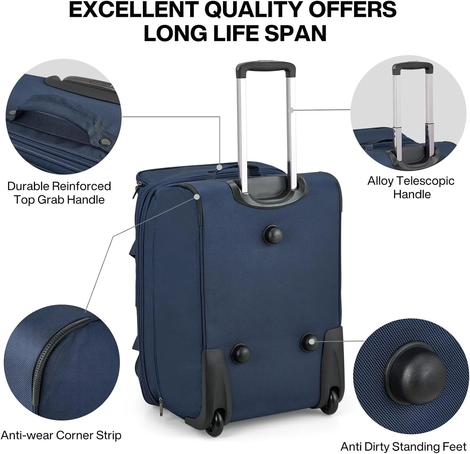 Hanke 22 Inch Expandable checked Luggage Suitcases with Wheels Foldable Duffle Bag for Travel suitcase Weekend Bag for Women Men（Blue）