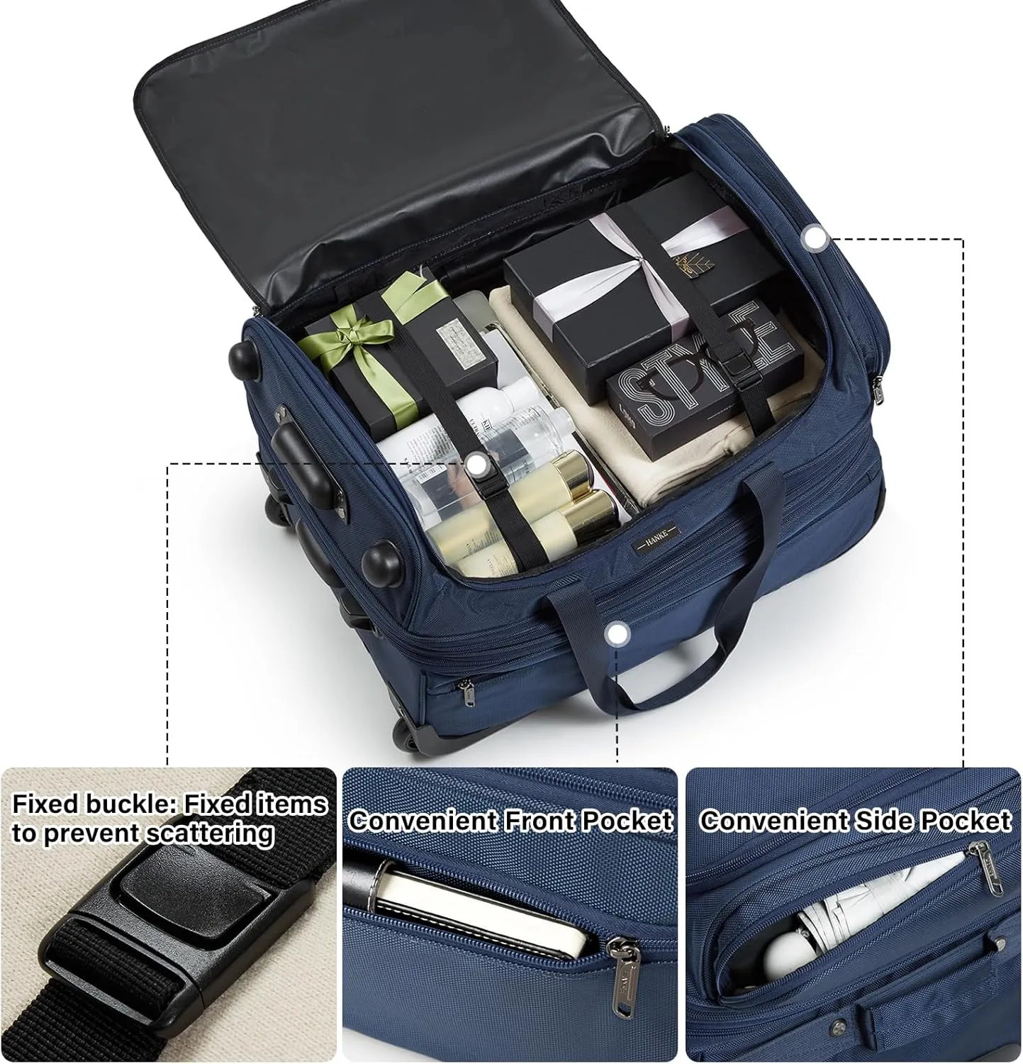 Hanke 22 Inch Expandable checked Luggage Suitcases with Wheels Foldable Duffle Bag for Travel suitcase Weekend Bag for Women Men（Blue）