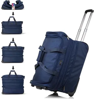 Hanke 22 Inch Expandable checked Luggage Suitcases with Wheels Foldable Duffle Bag for Travel suitcase Weekend Bag for Women Men（Blue）