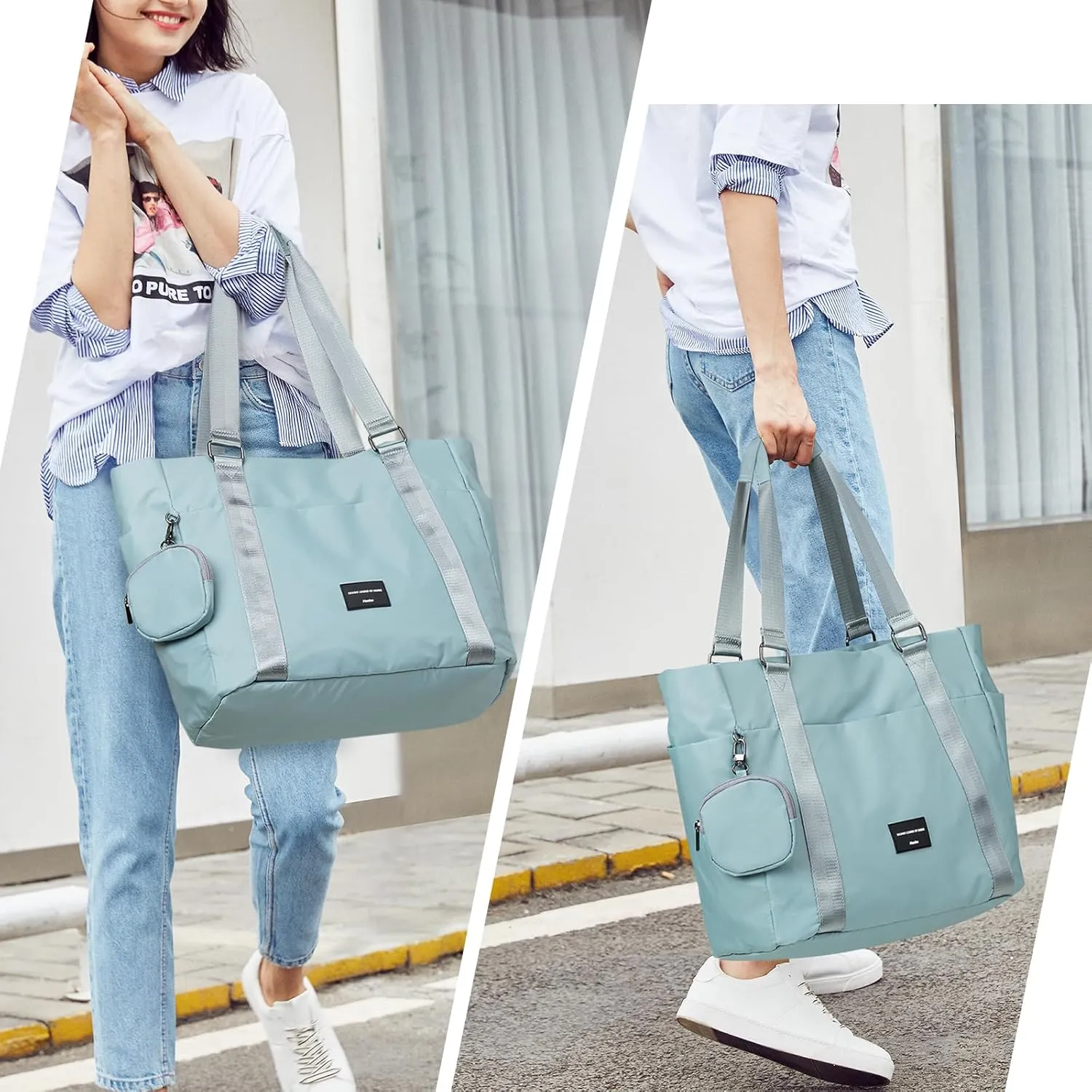 Hanke Laptop Tote - Lightweight Nylon Shoulder Bag for Work, Travel, Sports & Gym (Sky Blue)