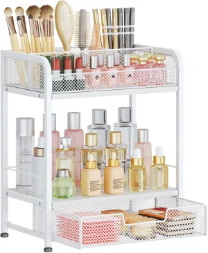HapiRm Makeup Organizer Countertop with Drawer - Large Capacity Vanity Organizer with Dividers, Bathroom and Bedroom Desk Cosmetic Display Case for Storage Skincare, Makeup Brush, Dresser, Perfume