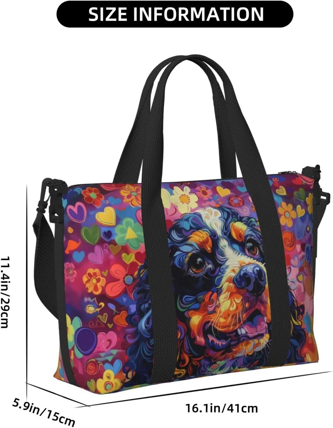 happy American Cocker Spaniel print Travel Duffel Bag, Sports Tote Gym Bag, Swim Pool Bag Large Shoulder Tote Bag for Beach Weekender, 202-406-121